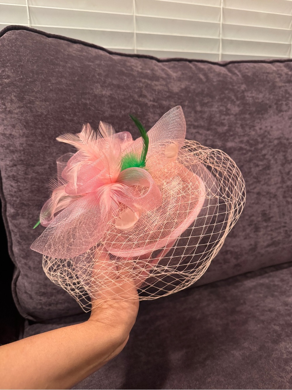 Pink Floral Mesh Fascinator Hat with Veil